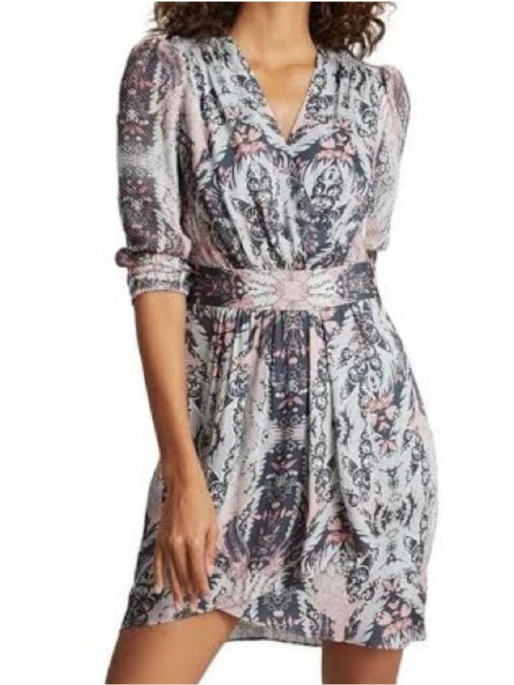 Reiss lacey silk blend v neck faux wrap dress